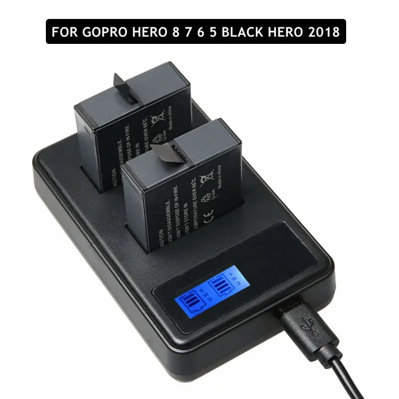 2 шт полный декодирование Hero 8 7 Black Hero 6 5 батарея+ ЖК двойное зарядное устройство для GoPro Hero 5 6 7 Black Go Pro 8 аксессуары для зарядки