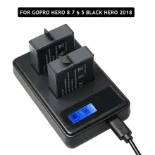 2pcs เต็มถอดรหัส HERO 8 7 สีดำ Hero 6 5 แบตเตอรี่ + LCD Dual Charger สำหรับ GoPro HERO 5 6 7 สีดำ Go Pro ชาร์จ 8 อุปกรณ์เสริม