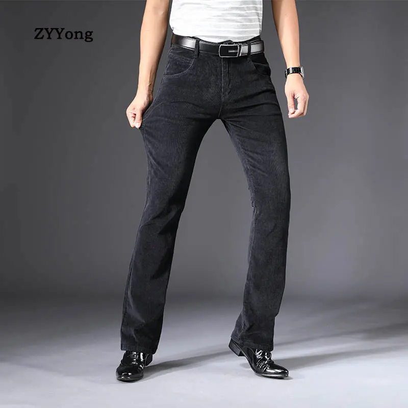 ZYYong Retro Corduroy Men's Trousers Solid Black Winter Autumn Casual High Waist Loose Flared Pants Trousers Men's Size 28-38