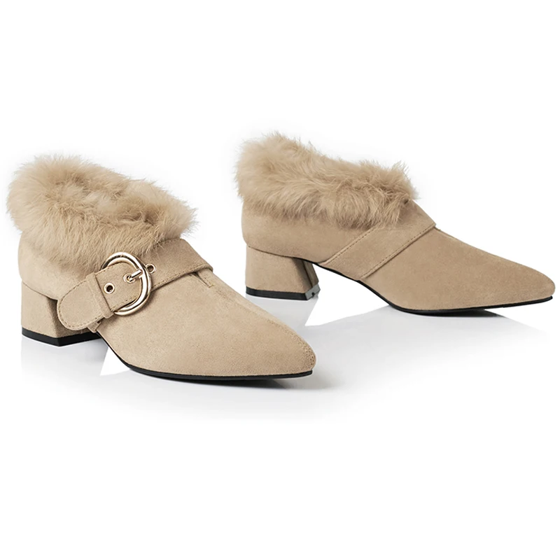 Winter Plush Ankle Boots Women Autumn Fashion Casual Thick Heel Furry Shoes Non Slip Warm Off White Leather Velvet Shoe Winter Plush Ankle Boots Women Autumn Fashion Casual Thick Heel Furry Shoes Non Slip Warm Off White Leather Velvet Shoe
