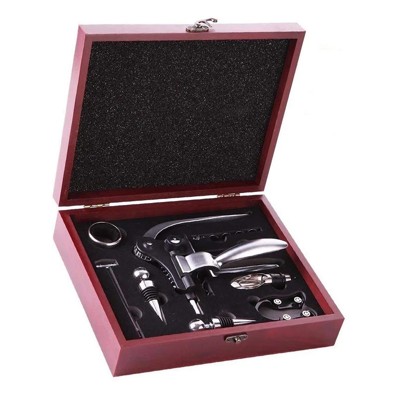 

Red Wine Bottle Opener Set Alloyrabbit Opener Stopper Pourer Set in Box Wooden Case Bottle Opener Suit Open Wine Kit Wine