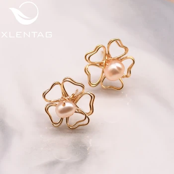 

XlentAg Handmade Original Design Fresh Water Pearl Minimalist Small Earrings For Women Girl Lovers' Korean Birthday Gift GE0889