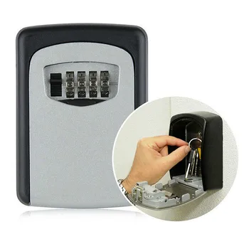 

Key Lock Box Wall Mounted Aluminum Alloy Key Safe Box Weatherproof 4 Digit Combination Key Storage Lock Box Indoor Outdoor