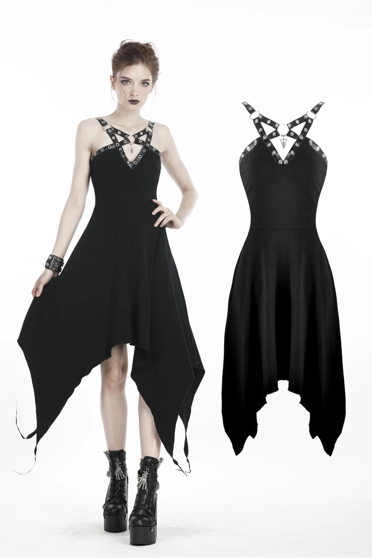 

Darkinlove Women's Punk Faux Leather Straps Dressgashion Gothic Iregular Sexy Dress