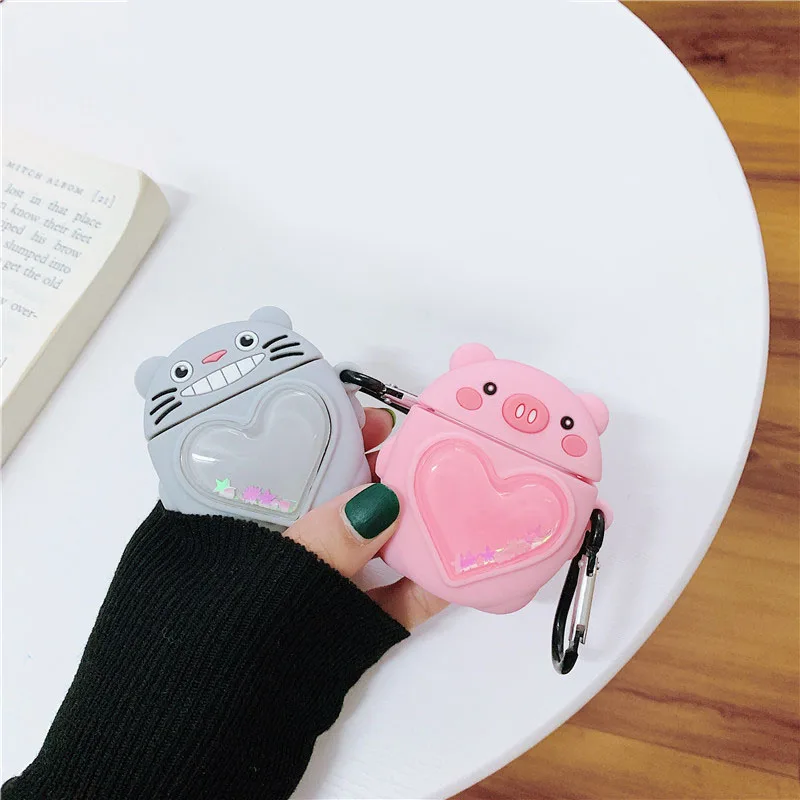 

For AirPod 2 Case 3D Quicksand Totoro Pig Cat Cartoon Soft Silicone Earphone Cases For Apple Airpods Case Cute Cover Funda Bling