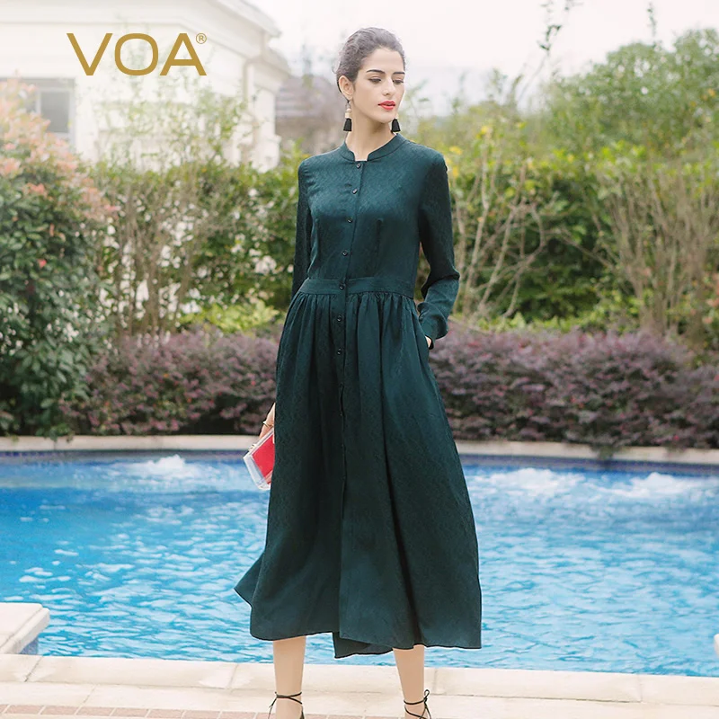 VOA шелковая рубашка Базовая Элегантная с длинным рукавом Тонкая средняя талия