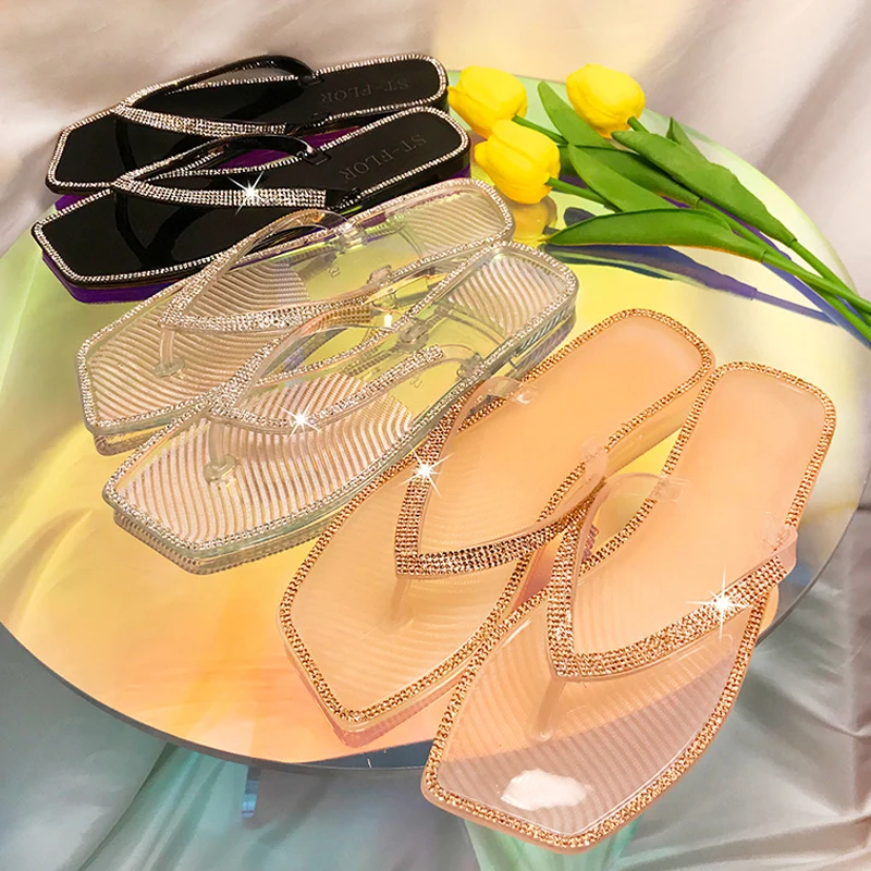 Women Sandals Comfortable Sandals Women's Sandals Summer Transparent Slippers Crystal diamond Women flip flop Ladies Slides Open Toe Shoes