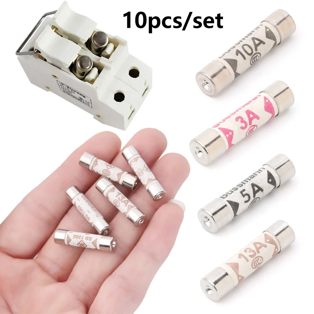 13A Ceramic Household Domestic Mains Plug Top Fuses Cartridge BS1362-10 Pack