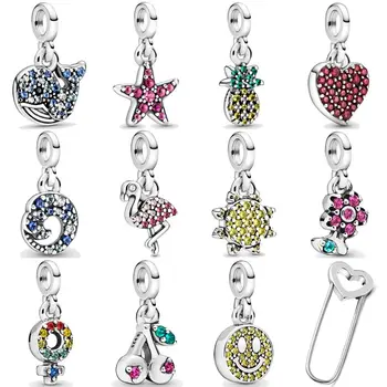 

My Love Ocean Wave Starfish Flamingo Whale Me Safety Pin Brooch Pendant Beads 925 Sterling Silver Charms Fit Bracelet Jewelry