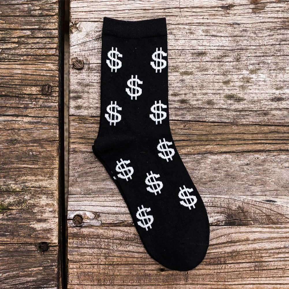 Новинка; Лидер продаж; модные мужские носки; сезон весна-осень; символ доллара; удобные дышащие впитывающие пот Нескользящие мужские носки средней длины - Цвет: Черный