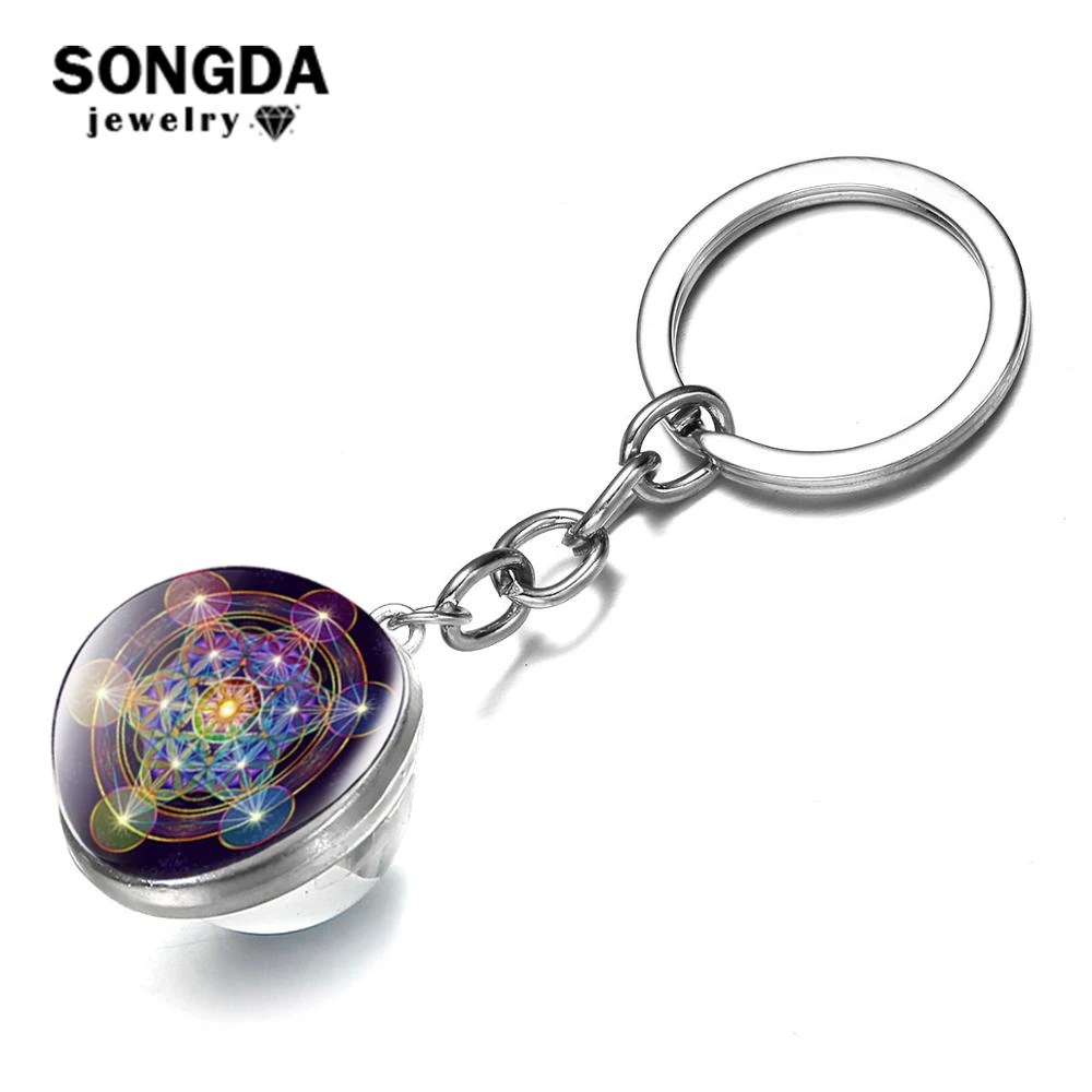 Songda Sacred Geometry Metatron Cube Spiritual Keychain Magic Hexagram Flower Of Life Double Sided Glass Ball Key Chain Llaveros Key Chains Aliexpress