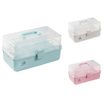 

32X18X16cm(Beige)3 Layers Family Portable Storage Medicine Gathering Case Box, Medicine Makeup Stationery Box Desk Portable Stor
