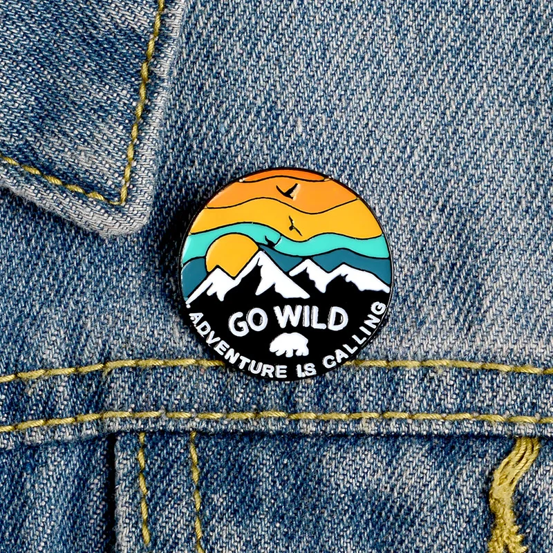 Cartoon Badges Sunset Snow Mountain Bird Brooches for Women Creative Adventure Pins Jewelry Enamel Pin Backpack Bag Accessories