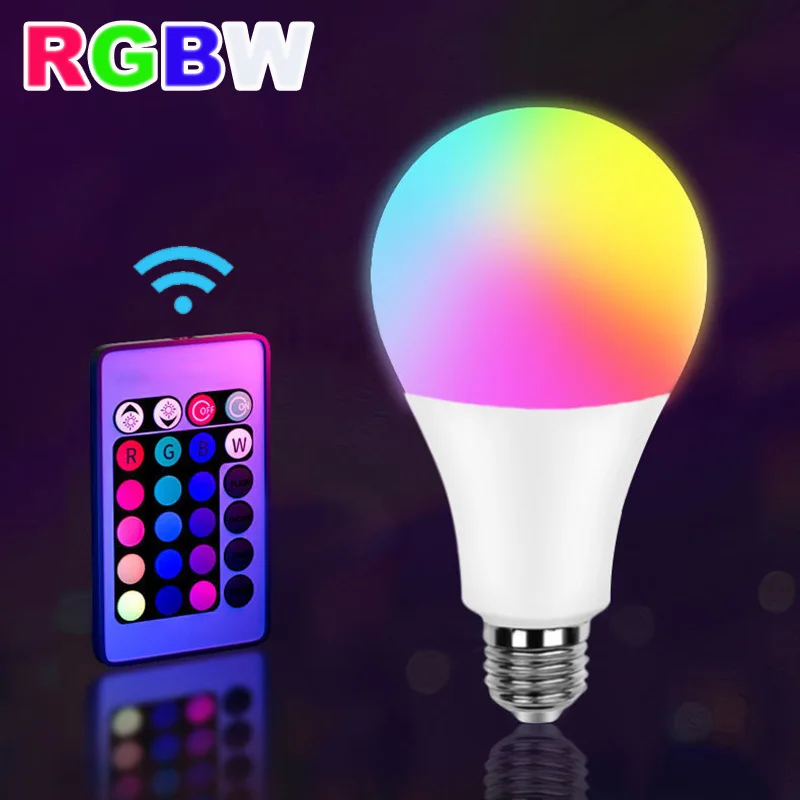 Разноцветная светодиодная RGB лампа E27