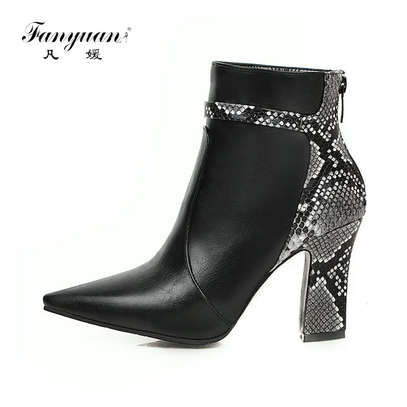 

Women Shoes Square High Heel Ankle Boots Fashion Mixed Colors Autumn Winter Booties Pointed Toe Zipper Woman Boots Black White