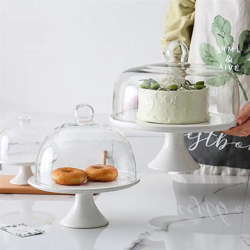 Cake Stand Plate Display Platter Ceramic Dessert Desert Serving Macaron Round Cloche Clear Acrylic Holder Footed Dome Tray With