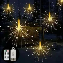180/150/120 LED Christmas Star Firework Lamp Waterproof Fairy Lights Copper Wire Lamp Dandelion String Lights Garden Home Decor