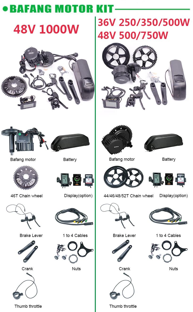 Bafang мотор 48В 500/750/1000w BBS02 BBSHD Электрический велосипед Conversion Kit с Батарея в, 36 В, 48 В, 13/17. 5ah, фара для электровелосипеда в двигателя комплект BBS01