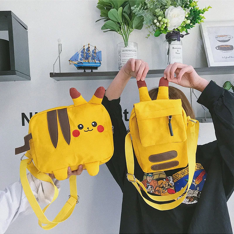 

New Style Canvas Haversack Pikachu Horizontal And Vertical-Small Shoulder Bag Japanese-style Soft Girl GIRL'S Cute Shoulder Bag