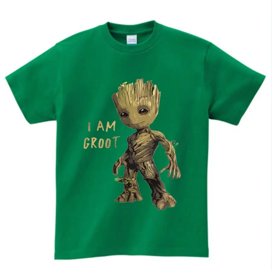 Детская футболка с надписью «Baby I Am Groot» для детей, летние футболки с короткими рукавами, топы, одежда Детские Забавные футболки костюм для От 3 до 9 лет Топ для мальчиков и девочек - Цвет: green childreT-shirt