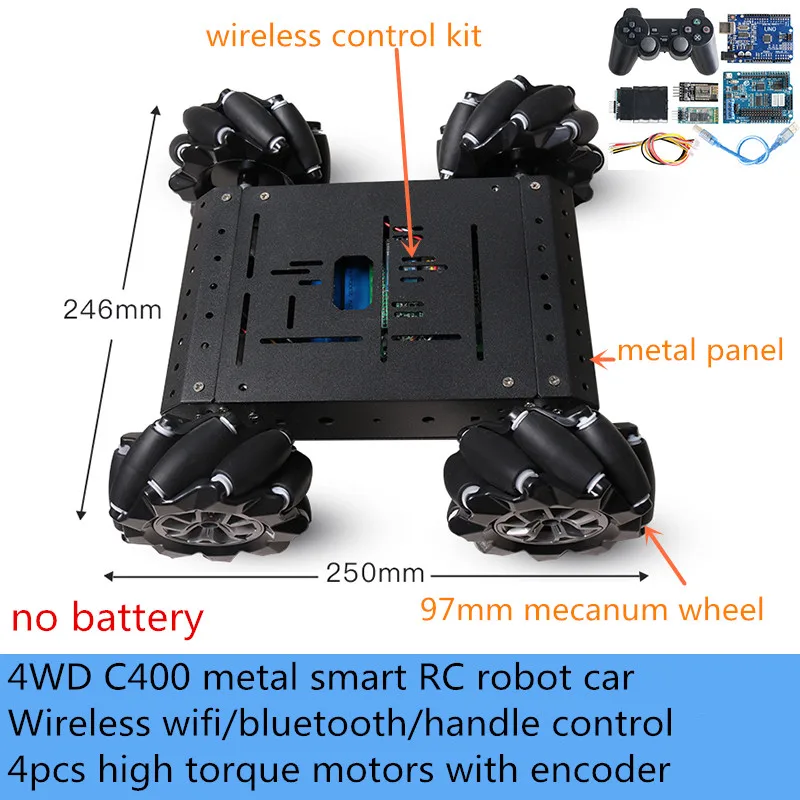 Беспроводное управление Wi-Fi/Bluetooth/ручкой 97 мм Mecanum Omni Wheel 4WD C400 металлический умный