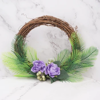 

20cm Wreath Purple Rose with Artificial Flowers Garland Home Door Decoration Wall Wedding Farmhouse Decor Christmas Wreath