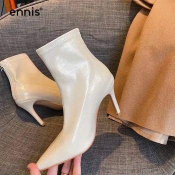 

ENNIS Women Boots High Heels Stiletto Pointy Ankle Boots Stretch Back Zip Shoes Big Size Autumn Winter ботинки женские A0159
