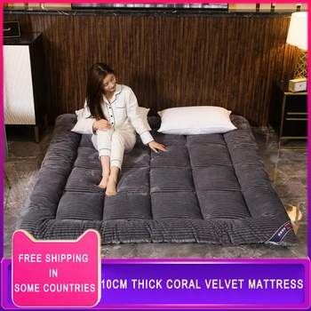 

10cm comfortable Soft Foldable Tatami Mattress winter single double Thick warm Milk velvet topper Mattress twin queen king size