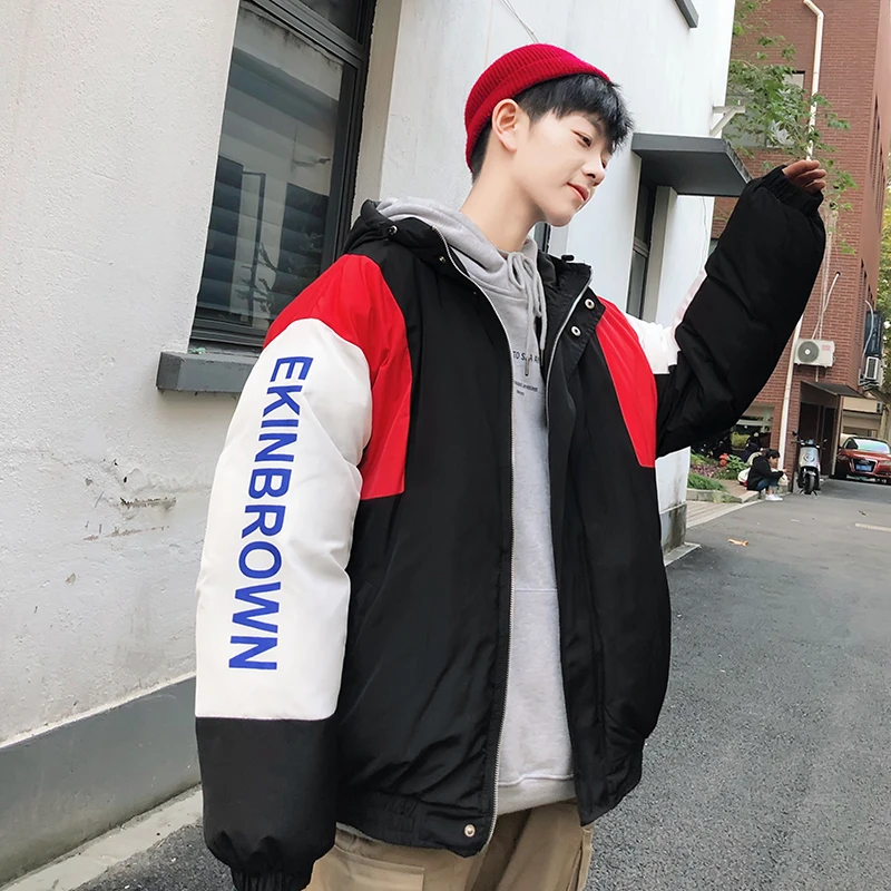 Harbor wind winter new letter patchwork printing thickened Cashmere Cotton-padded clothes male loose casual Bread served coat | Мужская