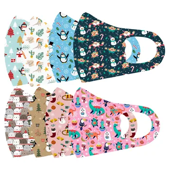 

Kids Christmas Lovely Cartoon Face Masks Boys Girls Ice Silk Cotton Washable Facemask Earhook Mascarillad Reutilizables Маски