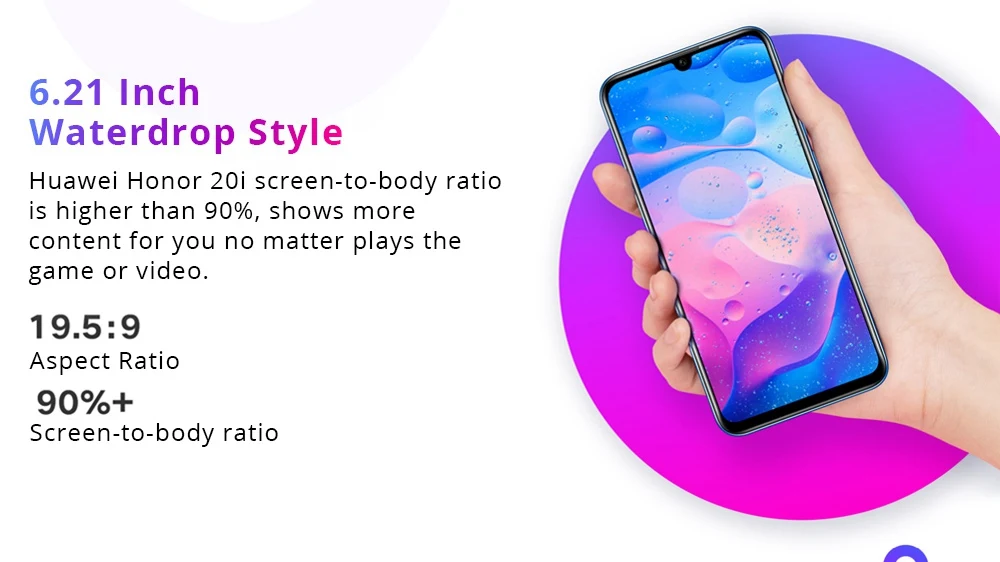 Мобильный телефон Honor 20i, 6,21 дюймов, 6 ГБ ОЗУ, 64 Гб ПЗУ, Восьмиядерный процессор Kirin 710, Восьмиядерный процессор, 32 Мп+ 24 МП, камеры AI, Android 9,0, сотовый телефон