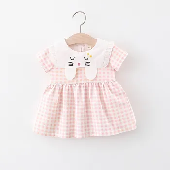 

Baby Girls Dress Infant Girl's Baby Cartoon Short Sleeve and Plaid Dress Summer 2020