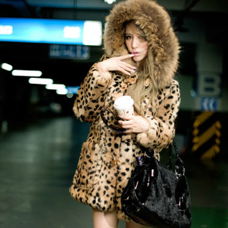 

ZADORIN 2019 Fashion Streetwear Warm Fur Hooded Leopard Faux Fur Coat Long Sleeve Fluffy Fake Fur Jacket Long Winter Overcoat
