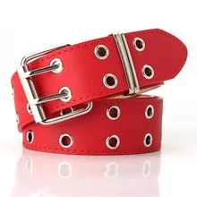 

Newest Vintage Women Punk Belt Black Double Eyelet Grommet PU Buckle Female Ladies Waist Jeans Band