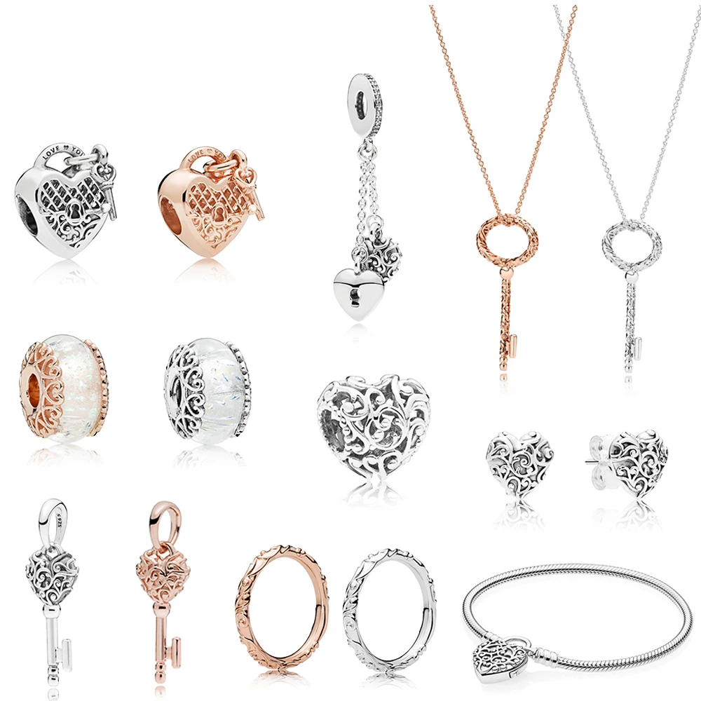 

KAKANY Standard 925 Sterling Silver Classic Rose Gold Luxury Charm Heart Key Beaded Earrings Necklace Pendant Bracelet Ring