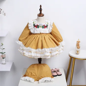 

3PCS Baby GIrl Fall and winter Vintage Spanish Lolita Princess Ball Princess Gown Dress for Girl sweet Birthday Party