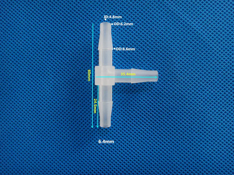 6.4mm Одинаковый Тройник, Пластиковый Полипропиленовый соединитель, пагода, тройник, микро орошение, аквариумный аквариум, Т-образный соединитель, воздушный насос, Т-образные фитинги - Цвет: 6.4mm