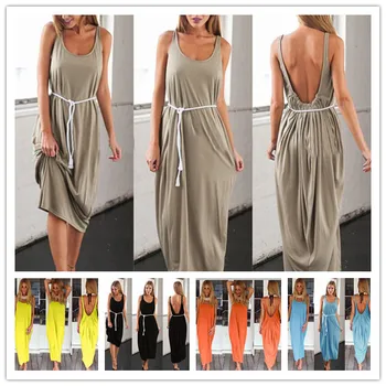 

New Style Large U Backless Sexy Dress Vest Loose-Fit Dress Five-Color Optional A325