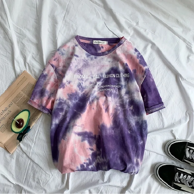 pink Летняя женская футболка BF Harajuku с японским градиентом, футболка с коротким рукавом, модная свободная водолазка с круглым вырезом, повседневная женская футболка - Цвет: pink