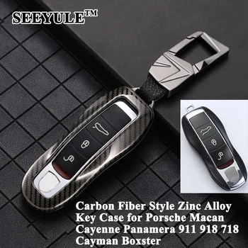 

1pc SEEYULE Carbon Fiber Pattern Car Key Case Cover Shell Styling Accessories for Porsche Panamera Cayenne Cayman Macan 718 911