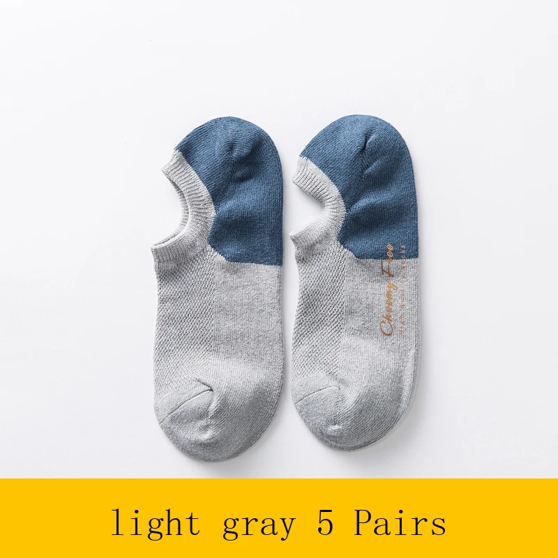 Light gray 5 Pairs Подарки для мужчин, носки-башмачки, мужские носки, неглубокие невидимые летние носки, тонкие носки, низкие корейские хлопковые носки для мужчин, 5 пар - Цвет: Light gray 5 Pairs