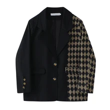 Blazer casacos femininos casaco de moda coreana outono rua retalhos senso de design baggy escritório feminino altos topos preto outwear