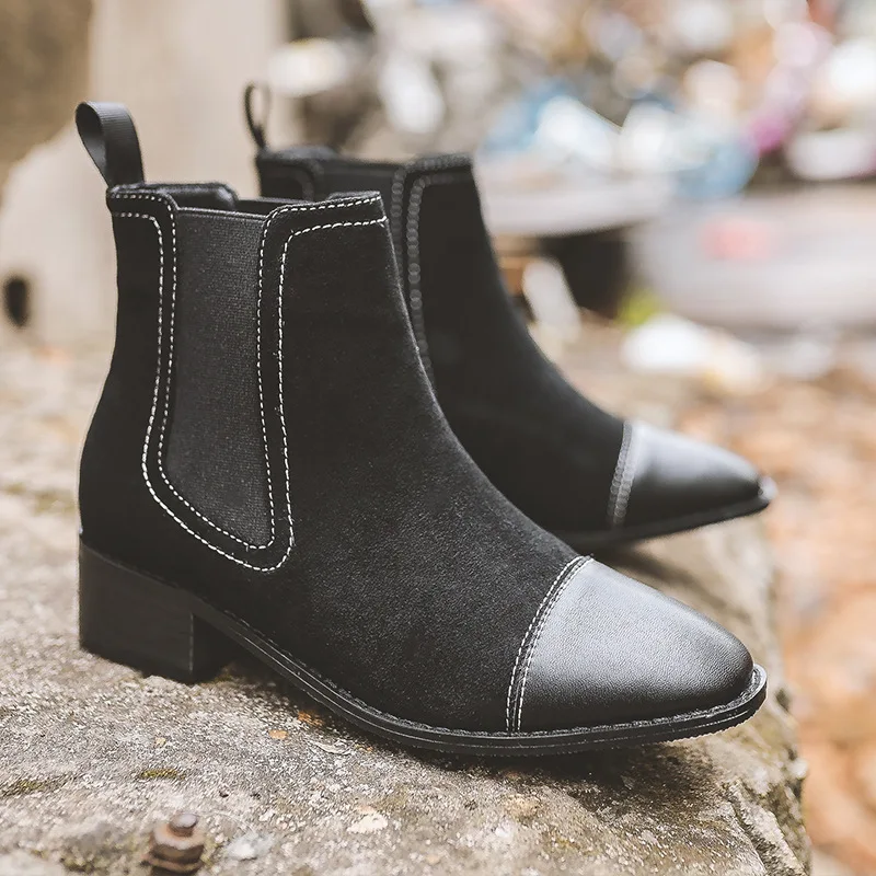 

Chunky Heel Short Boots Women's 2019 Spring And Autumn New Style Fashion British Style Chelsea Boots Online Celebrity Casual Ver