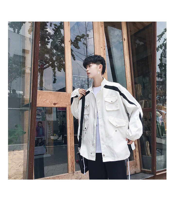 Autumn New Tooling Denim Jacket Men Fashion Collision Color Multi-pocket Denim Jacket Man Streetwear Hip-hop Loose Bomber Jacket