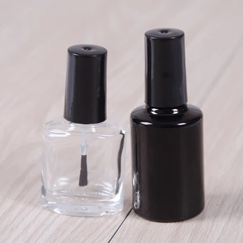 

Empty 10ML 15ML Nail Polish Bottle Cosmetic Containers with Brush Black Glass With A Lid Brush Nail Glass Bottles