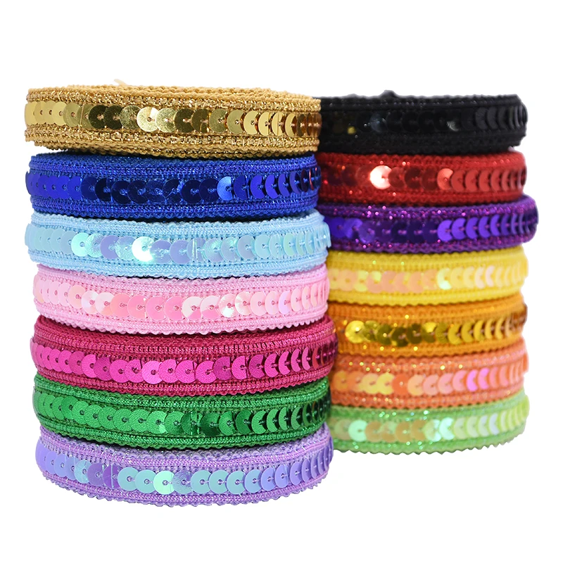 5M Shiny Sequin Lace Trim 1.2cm Lace Fabric DIY Beading Ribbons for Garments Headdress Wedding Decor Sewing Handmade Supplies