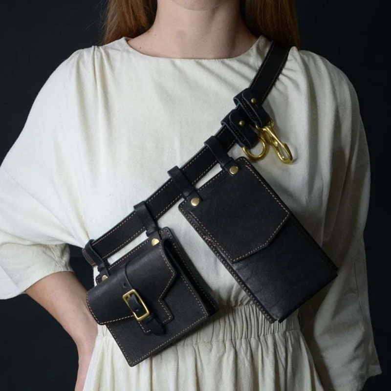 Retro Belt Bag Phone Pouches Waist Shoulder Crossbody Medieval Waist Bag Belt Pouch Steampunk Gothic Small Bag Female Diagonal Bag Brown 