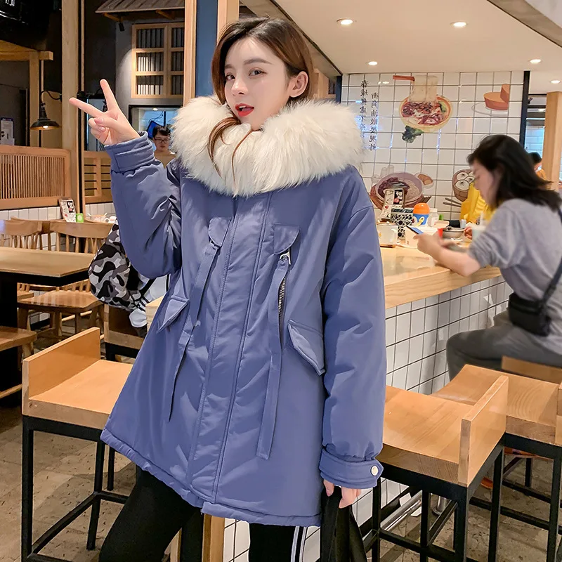 

New Style South Korea Dongdaemun Women's Large Fur Collar Jacket a Version of the Large Size Maternity Clothes Cotton-padded Clo