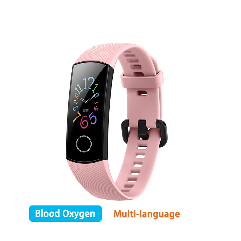 CN Version Pink Смарт-браслет huawei Honor Band 5, глобальная версия AMOLED 0,95 '', сенсорный экран, 5 АТМ, умный браслет с кислородом для измерения пульса в крови - Цвет: CN Version Pink