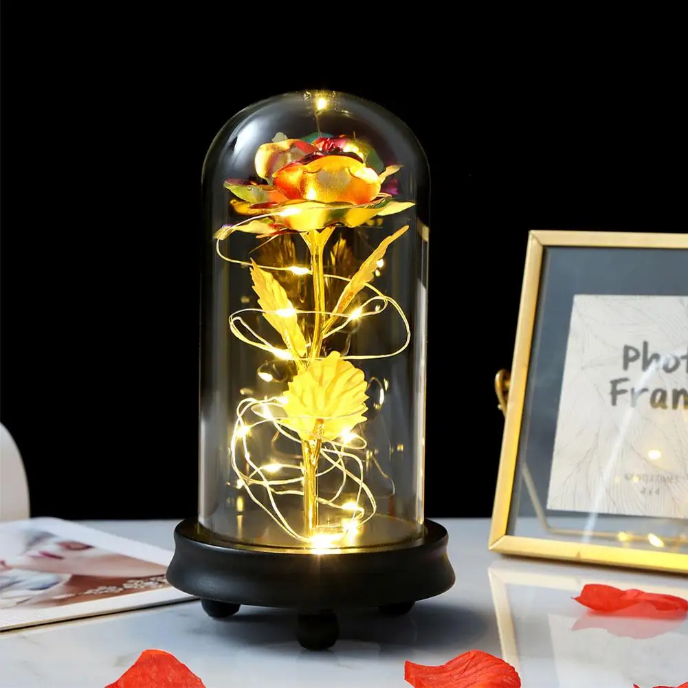 

Beauty And The Beast Red Rose In Flask Christmas Decor Artificial Flowers For Valentine's Gifts LED Rose Lamp Wedding Decoration